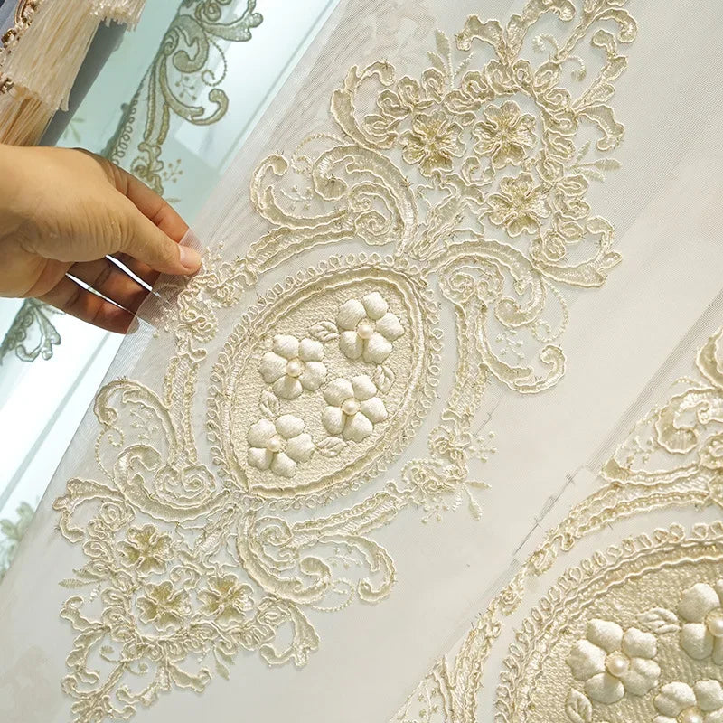 2025 Custom Curtain New Modern Luxury European Thick Velvet Embroidery Yarn Cloth Blackout Curtain for Living Room Bedroom