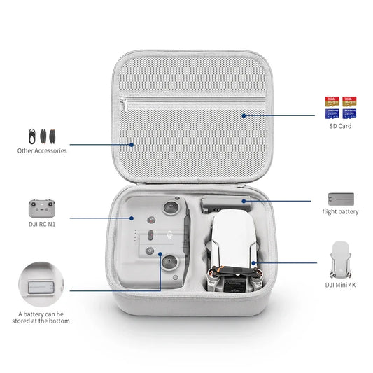 XFJI Storage Bag Protective Carrying Case PU Leather Handbag for DJI Mini 4K/Mini 2SE/Mini 2 Drone Controller Accessories