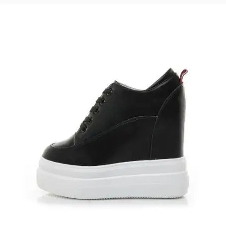 Genuine leather 10cm Increase Flat Platform Shoes Female Thick Sole Students Casual Shoes Woman Lace Up Solid Women Shoes