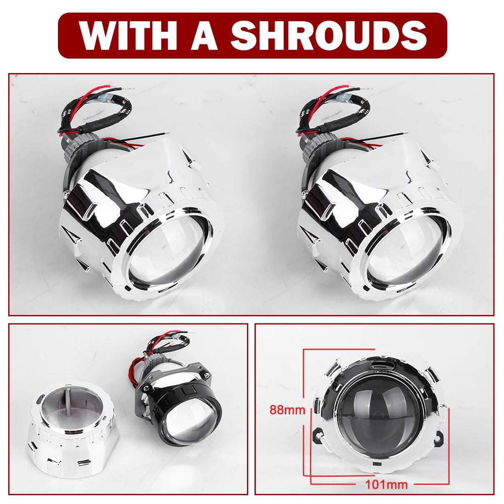 2.5 Inch Bi Led Projector Lens Led Light H4 H7 9005 9006 Car Headlight Bulb High Low Beam 6000K Diode 100W 40000LM Turbo Tuning