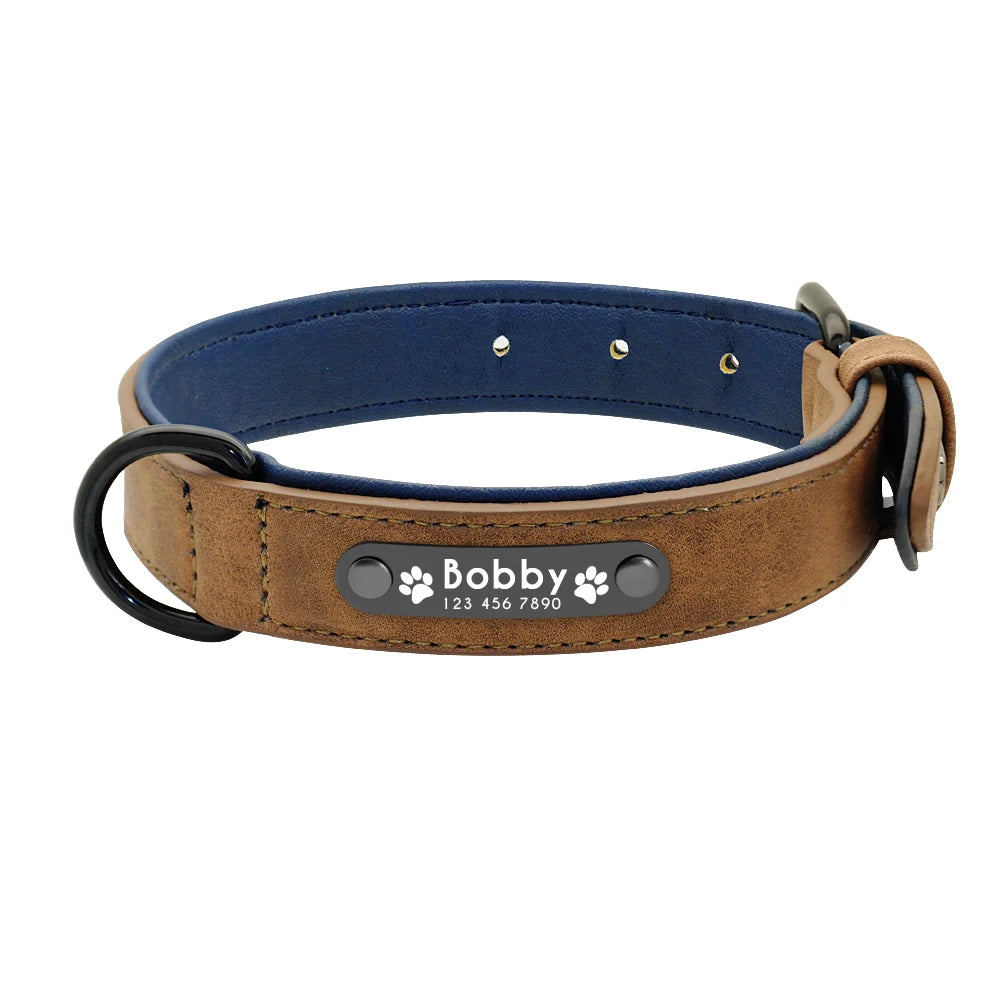 Personalized PU Leather Dog Collar Soft Padded Pet Dog Collars Engraved Name Paw Durable Necklace for Small Medium Large Dogs