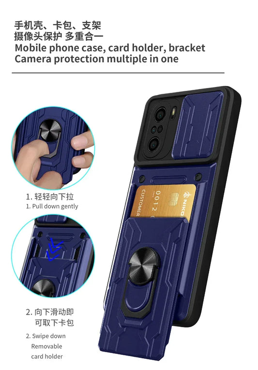 For xiaomi poco f3 case slide card camera armor phone case for pocophone little poco f3 f 3 pocof3 f3poco car holder back cover