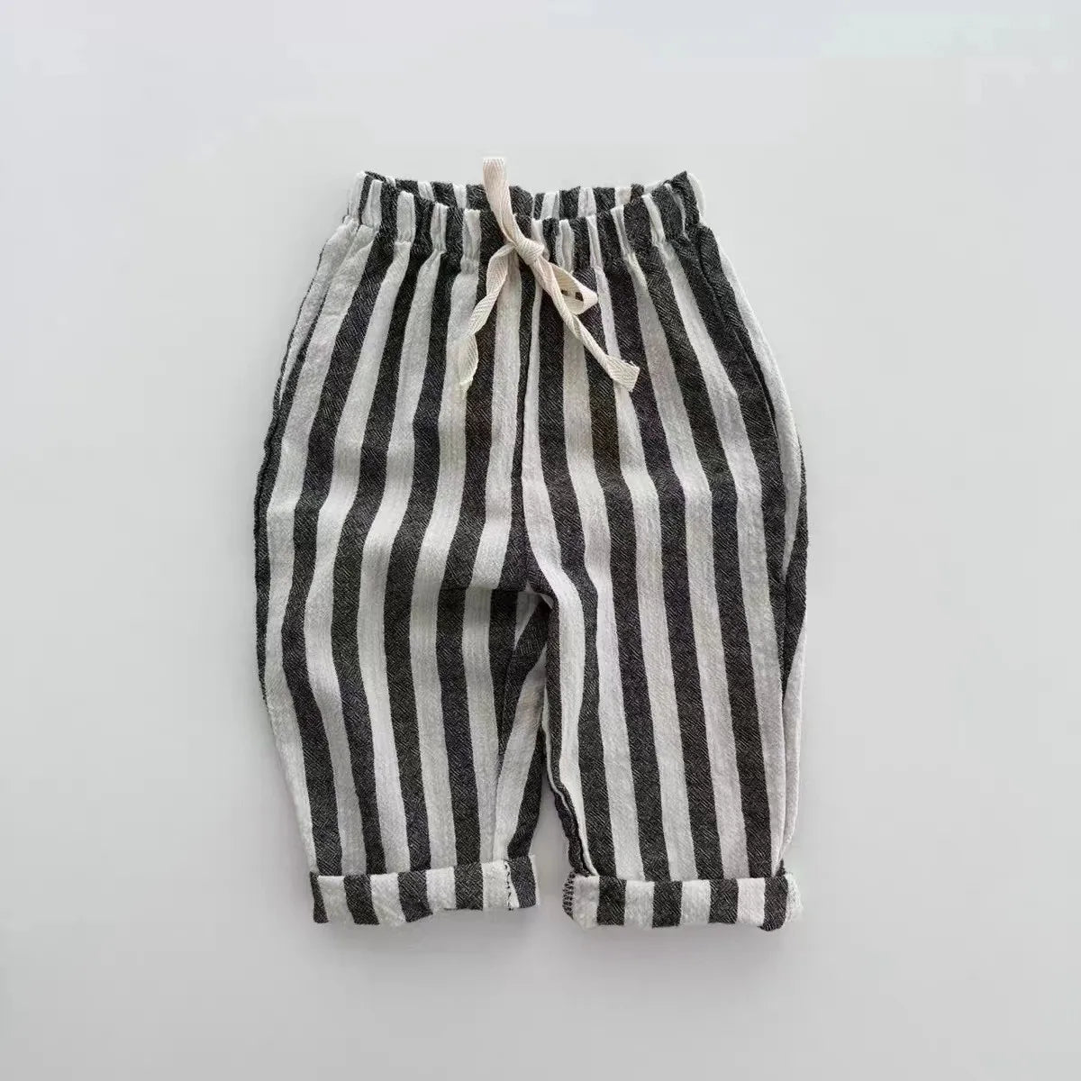 K230124 Unisex Baby Boys Girls Elastic Waist Striped Casual Pants Korean Style Infant Toddler Summer Trousers