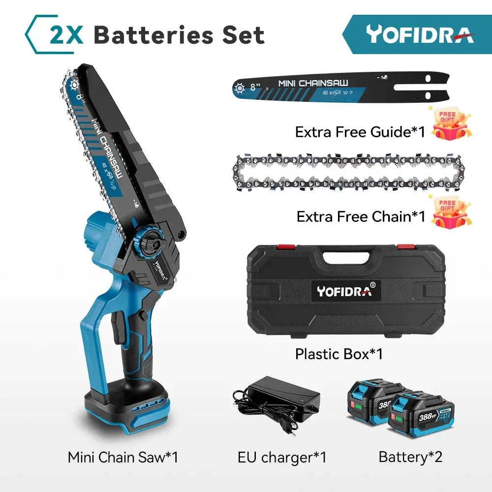 YOFIDRA 3500W 8 Inch Brushless Electric Chainsaw Cordless Electric Cutting Pruning Chain Saw Garden Tool For Makita Battery Pin