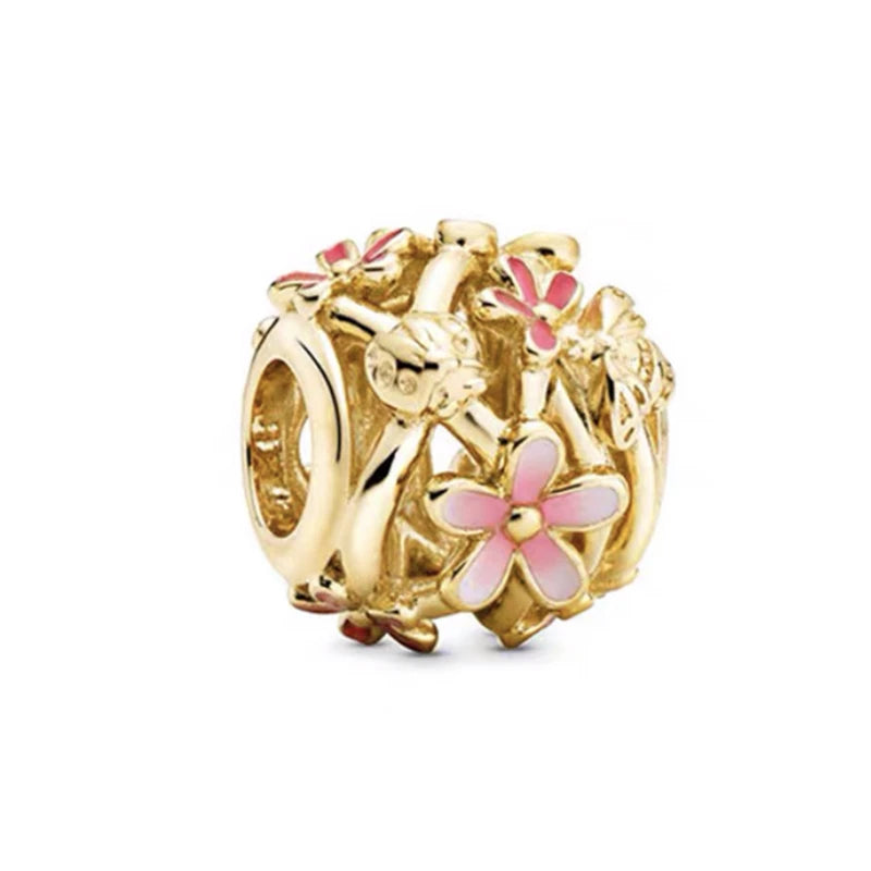 New Gold Plated Safety Chain、Hearts Clip、Family Tree、Snowflake Charm Bead Fit Original European 925 Silver Bracelet Jewelry Gift