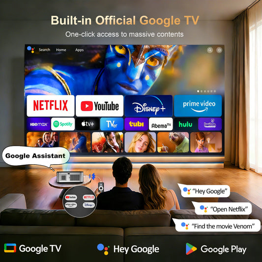 HORLAT T09MAX Google TV 4K Projector 40000Lumens WiFi6 BT5.2 Remote Auto Focus Native 1080P Full HD Home Theater Movie Projector