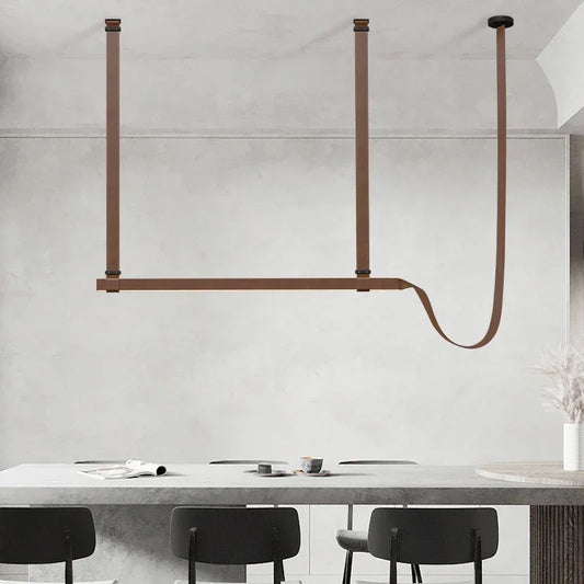Minimalist LED Leather Pendant Chandelier Dining Table Hanging Lamp Office Pendant Lamp For Hotel Chandeliers Belt Home Decor