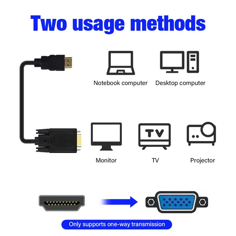 HDMI-Compatible to VGA Adapter Connect to Line Converter Cable 1.8M FHD 1920*1080P For Desktop Laptop PC TV Monitor Projector