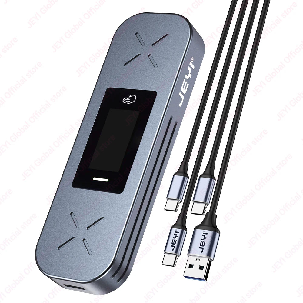 JEYI Visual Smart M.2 NVMe NGFF SSD Enclosure, Supports 5s Write Protection, 3s Re-connect, USB 3.2 Gen2 10Gbps, UASP Trim