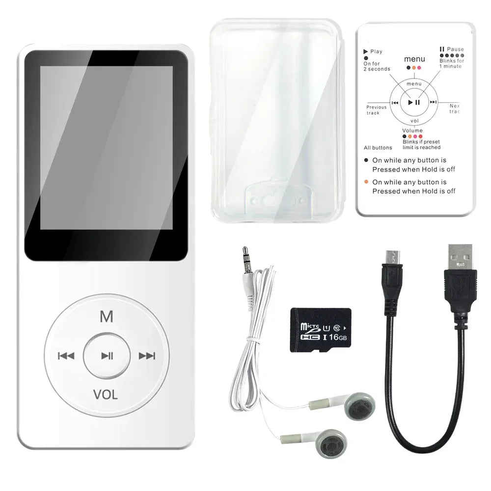 16GB MP3 Player USB Charging Record Digital Display Screen Media Lossless Pocket Sports Running Walking HIFI Music Speakers