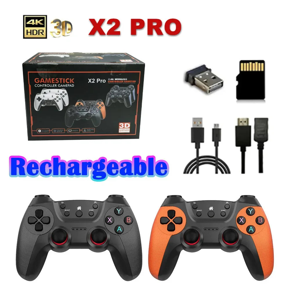 New Game Stick X2 PRO Video Handle Game Console 48 Emulators 64g 128g 40000+ Retro Games 4K HD Game Stick Home 2 Players Gifts