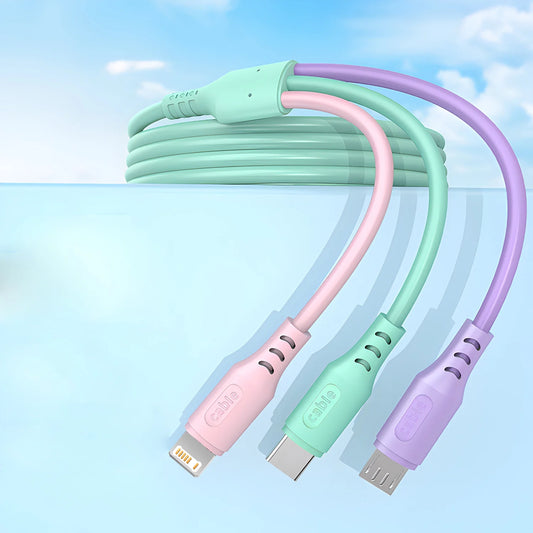 3 In 1 Fast Charging Cable For iPhone15 14 13 12 11 X Pro Max Micro USB Type-C Phone Charger USBC Data Cable