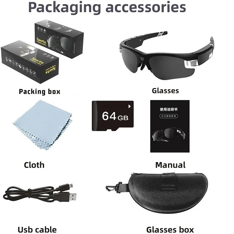 Mini FPV Smart Glasses Camera 1080P Portable FHD POV Bodycam for Bicycle Action Sports Vlogging