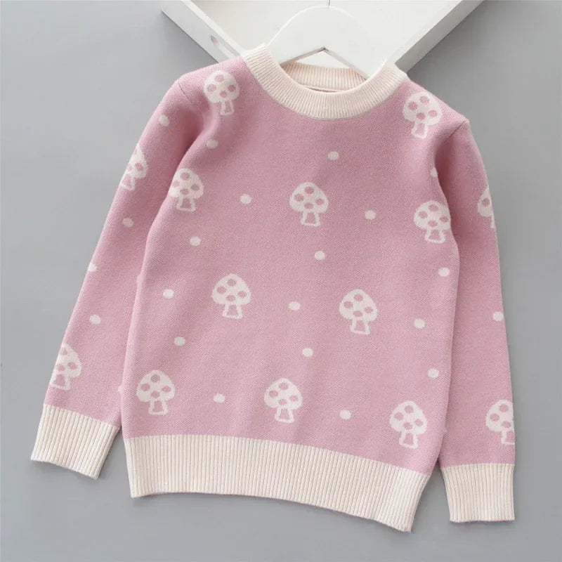 Autumn Winter Girls Sweater Cute Lover Pattern Knitted Pullover Thick Warm Fleece Sweater