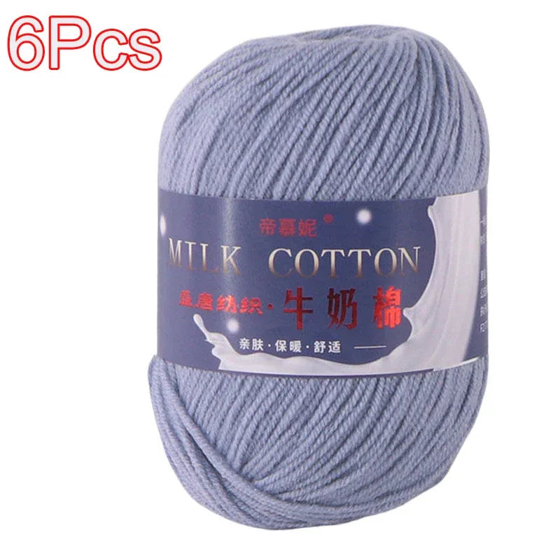6Pcs Dyed Milk Sweet Soft Cotton Crochet Wool Yarn Thick Yarn Fiber Hand Knitting Wool Crochet Yarn Threads for DIY Sweater