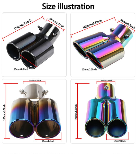 Universal Dual Exhaust Tip Stainless Steel Slant Cut Tip for Car Exhaust Pipe Extension Modification Decoration Muffler Tailpipe by PDG ibma