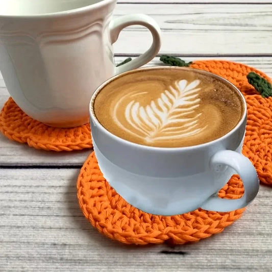 Halloween Fall Crochet Pumpkin Coasters Handmade Yarn Drink Mats Kitchen Dining Tableware Heat Resistant Decor Gift