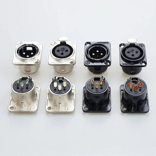 JCD XLR 3Pin Male/Female Microphone Audio Cable Plug Panel Pure Black Silver Copper Gold-Plated XLR Connector Socket