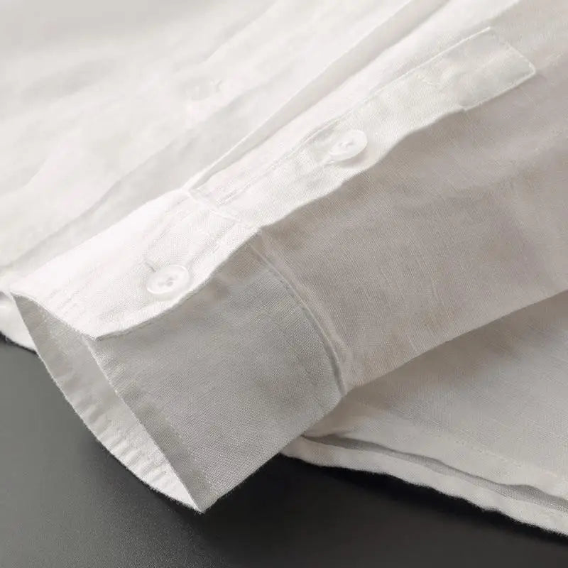 Spring Summer New Hooded Long-sleeved Solid Inen Shirt Trendy Men's Thin Loose Youth Fashionable Cotton Linen Sunscreen Shirt