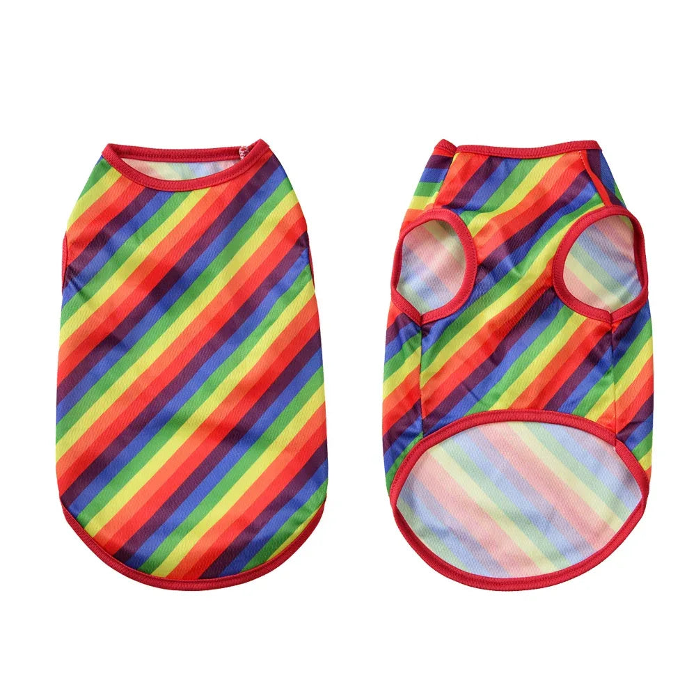 Breathable Dog Clothes For Small Medium Dogs Cats Summer Creative Rainbow Print Puppy Vest T-shirt Schnauzer Pug Pet Costume