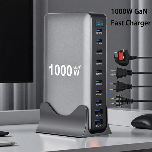 New 1000W GaN USB Type C Charger PD3.1 PPS 10-Port Desktop Fast Charging Station Adapter for Tablets & Mobile Dropshipping
