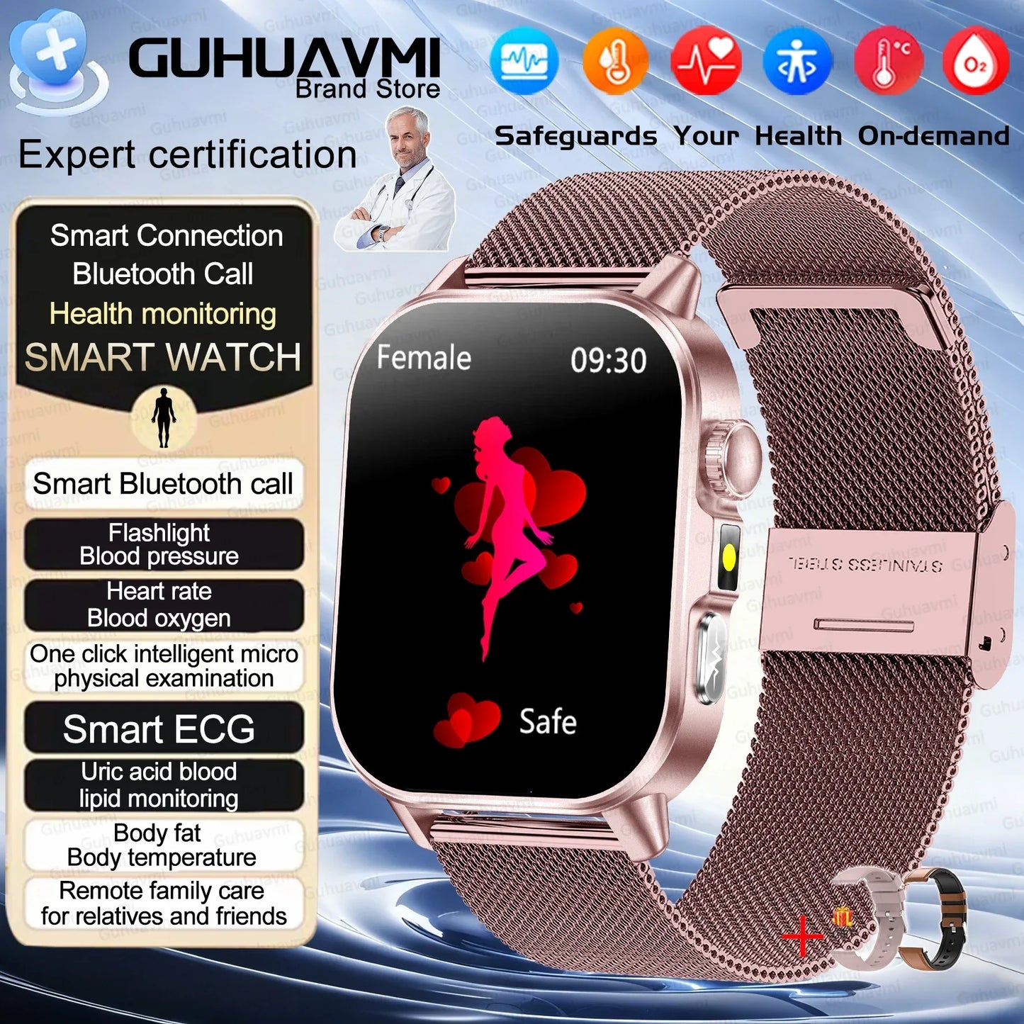 2026 New Health Smart Watch Precise Measurement ECG+PPG Blood Pressure Uric Acid Body Fat Analysis call SmartWatch For Men Women