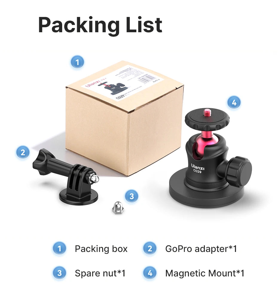 Ulanzi C029 Magnetic Tripod Ball Head Cloud Terrace for Gopro 7 8 9 10 11 12 Smartphone Action Camera Base Mount
