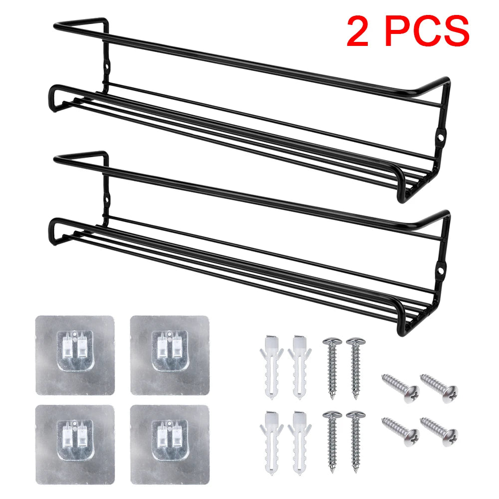 2 Pcs Seasoning Shelf For Home Restaurant Wall-Mounted Kitchen Organizer Single Layer Spice Jar Storage Rack Metal Hanging Racks