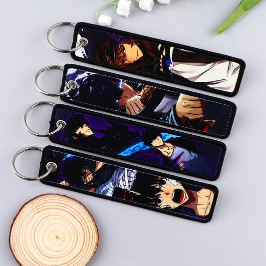 1pcs Japanese Anime Series Embroidered Keys Tag Jet Tag Keychains for Motorcycles Cars Backpack Fashion Key Ring Accessories