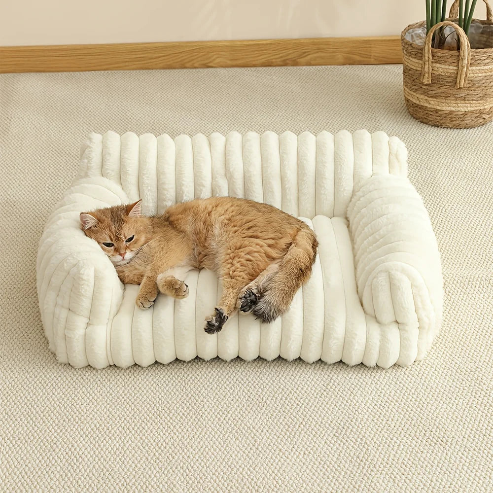 KEMORELA 1PC Striped Cat Sofa Bed Soft Polyester Pet Bed Breathable for All Seasons Suitable for Small to Medium Catsor Sleeping