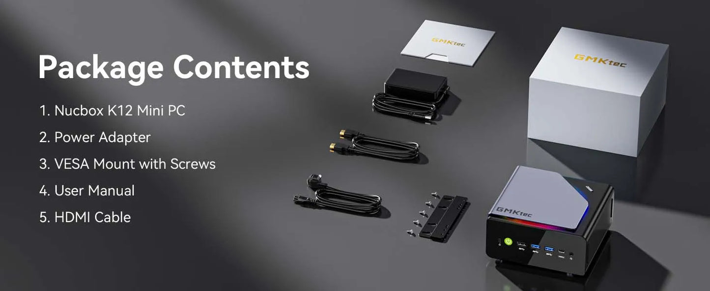 GMKtec MINI PC K12 AMD Ryzen 7 H 255 DDR5 M.2 PCIE SSD WIFI6 BT5.2 2*2.5G Lan Windows 11 Pro Desk Office Mini PC Gaming Computer
