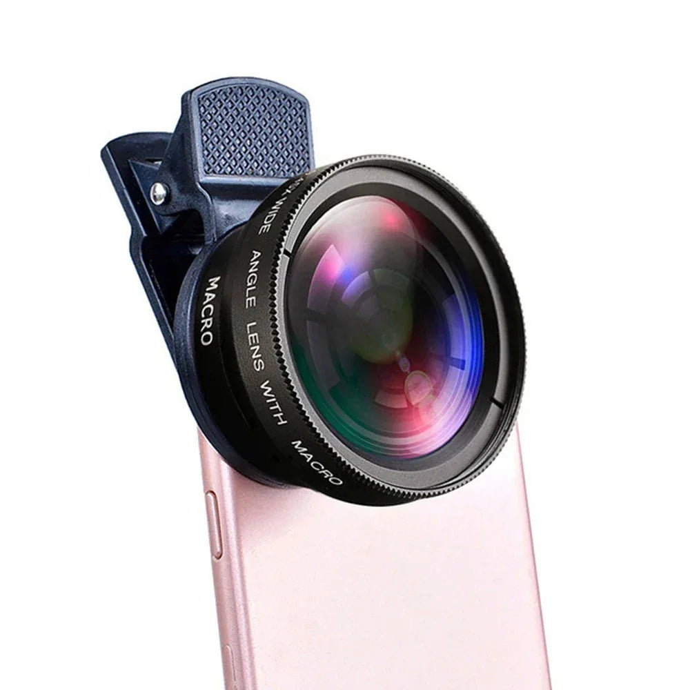 Professional 2 in 1 Lens Universal Clip 37mm Cell Phone Lens 0.45x 49uv Super Wide Angle + Macro HD Lens for All Smartphones