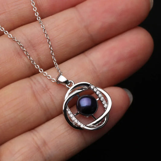 Real 925 Sterling Silver Necklace Earring Sets Women,Classic Wedding Natural Pearl Pendant Sets White Black Grey Gift