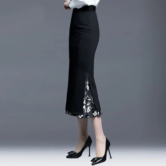 Jupe sirène mi-longue haute couture, collection printemps-automne.