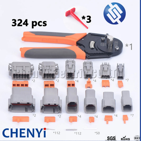 324 pcs Deutsch DTM Waterproof Connector Kit Repair tool box DTM06-2/3/4/6/8/12S DTM04-2/3/4/6/8/12P with Pins and pliers