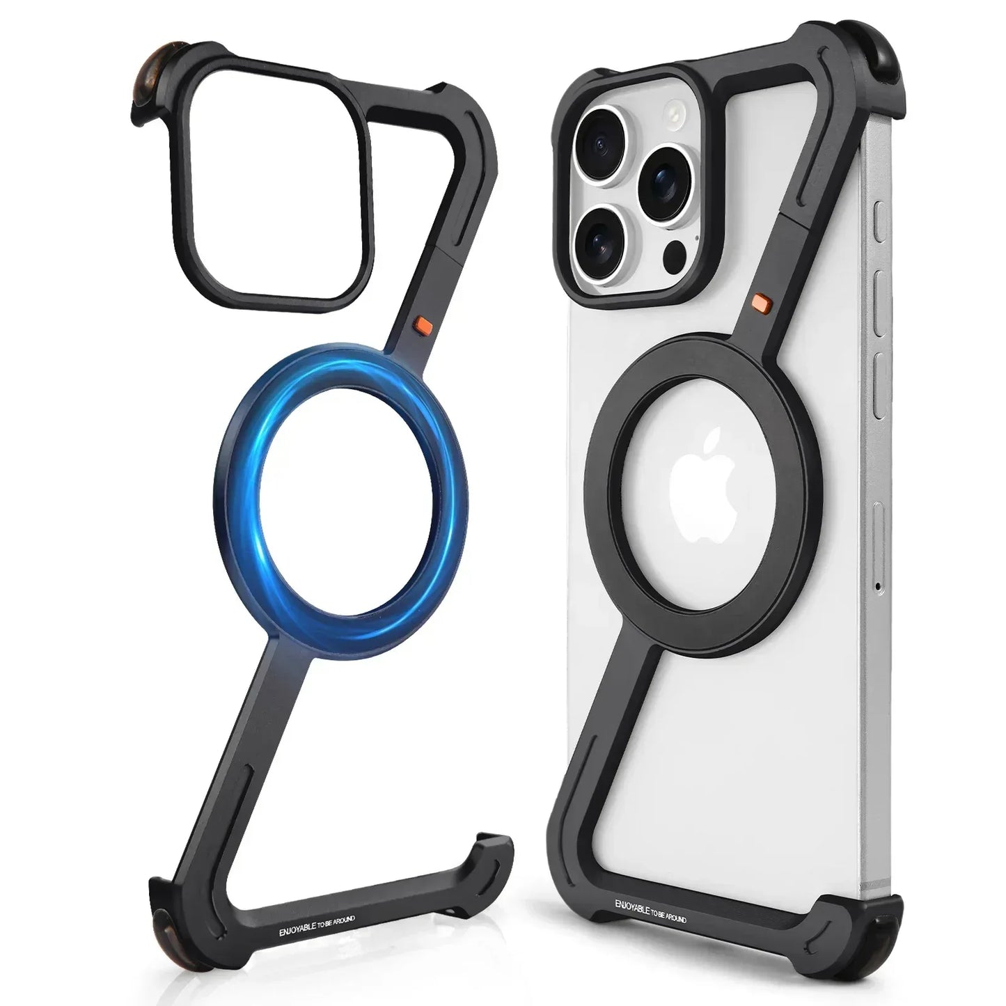 Eary Aluminum Alloy Z-Shape Phone Case for iPhone 16 Pro Max Metal Frameless Magnetic Bumper Minimalist Slim Protective Cover