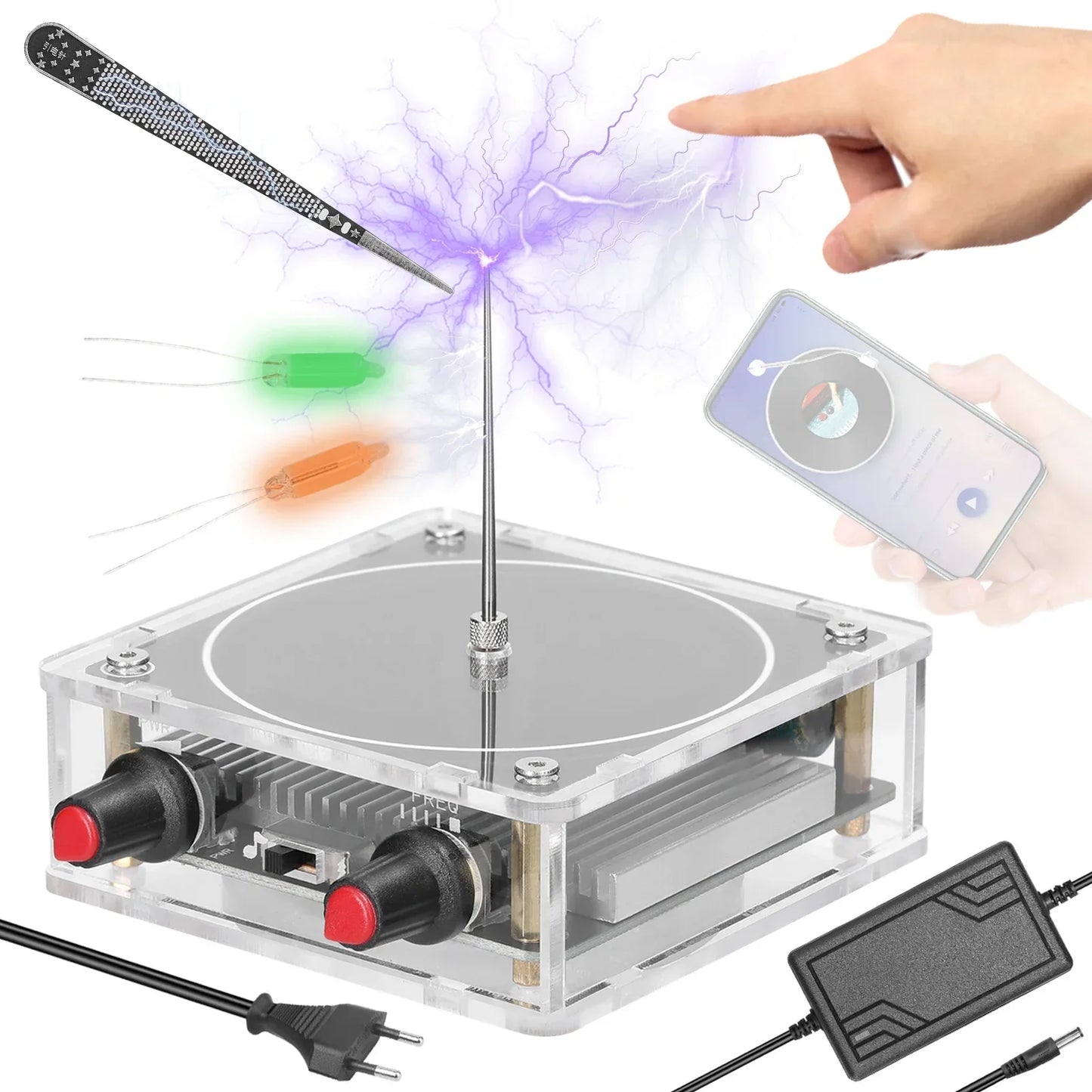 Music Tesla Coil Bluetooth/AUX Dual Mode Music Box Artificial Lightning Touchable Audio Input Bluetooth Science Experiments