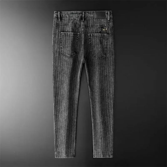 Trousers Skinny Luxury Men's Jeans Stripe Slim Fit Man Cowboy Pants with Pockets Tight Pipe Soft New in Plus Size Trend 2024 Xs