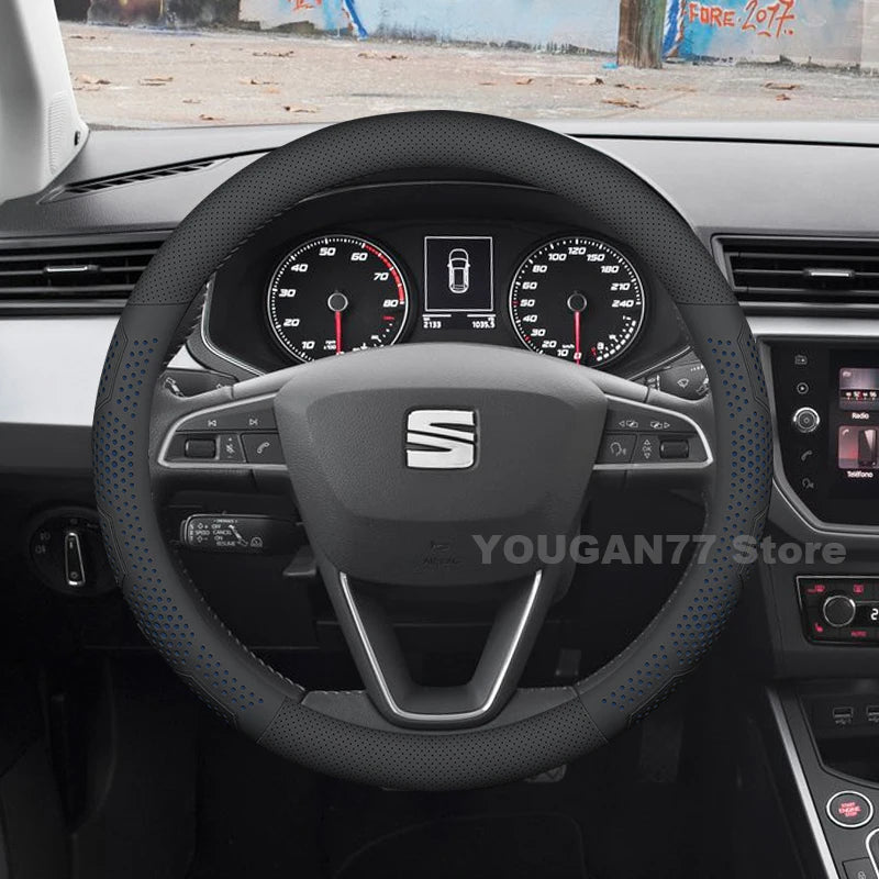 Leather Car Steering Wheel Cover For Seat Ibiza 2013-2024 2025 Non-slip Covers For Covers Auto interior Seat leon Accessories by PDG ibma