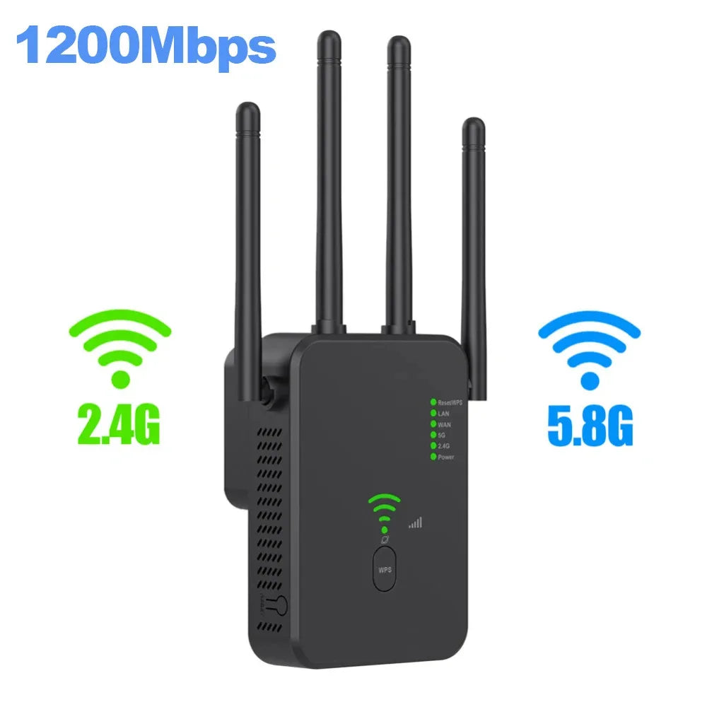 1200Mbps Wireless WiFi Repeater 5Ghz Router WiFi Extender Amplifier 2.4G/5GHz Wi-Fi Signal Booster Long Range Network Receiver