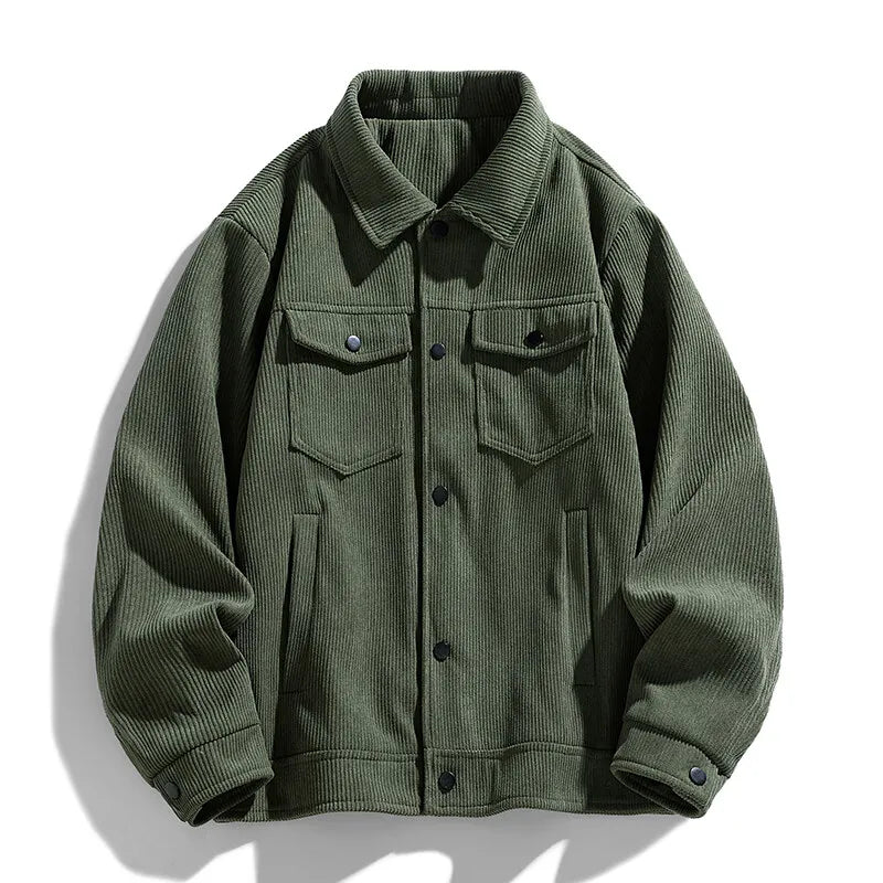 Spring and Autumn men's corduroy lapel jacket 2025 men's new American retro brand loose and handsome multi-pocket cargo jacket