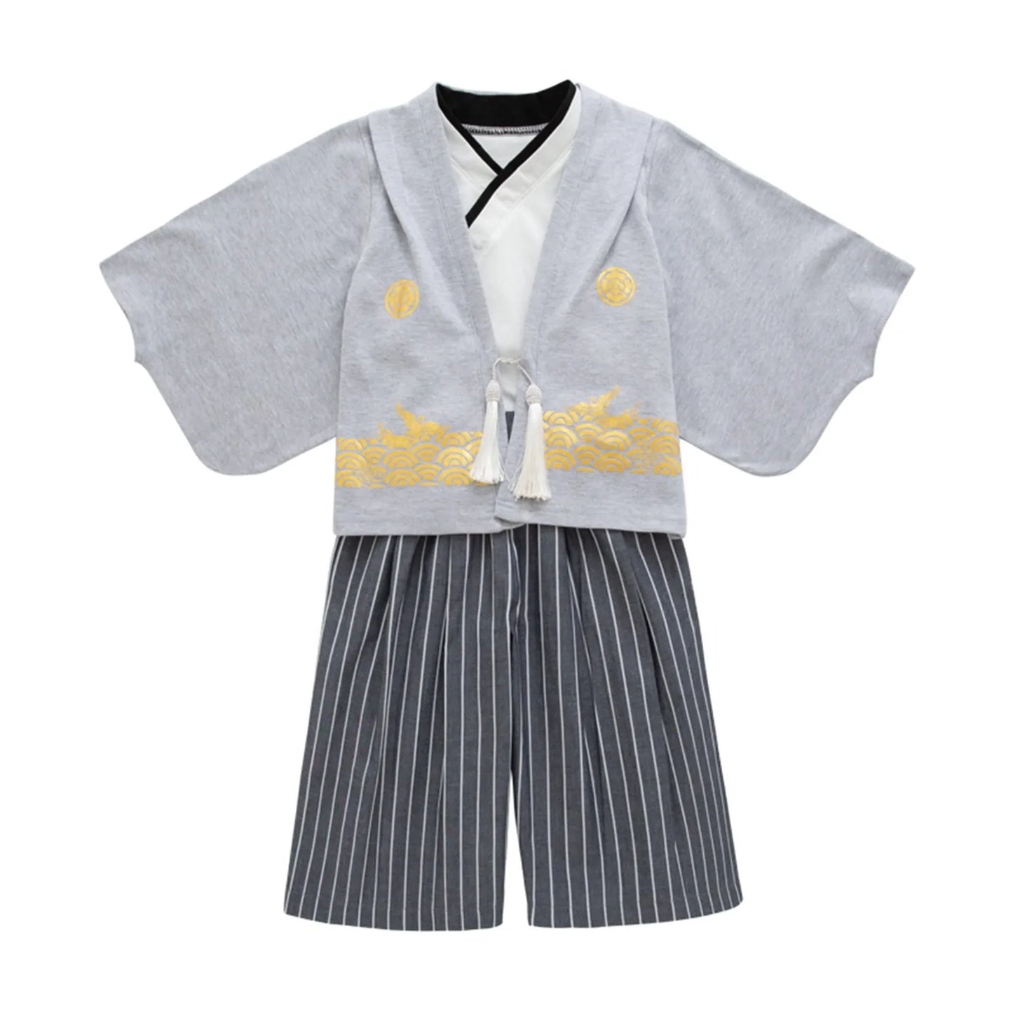 Ensemble kimono traditionnel Jinbei pour garçon, idéal pour les mariages, les remises de diplômes, la fête des cerises et la fête de l'automne. Tenue d'hiver pour garçon.