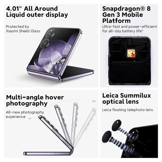 Global Version Xiaomi MIX Flip Leica 50MP Camera 4780mAh 67 W 12GB 512GB Snapdragon 8 Gen 3 Hyper Charger 6.86" 120Hz Display