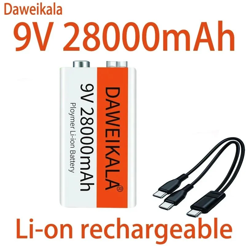 2025 9V battery 28000mAh li-ion Rechargeable battery Type-C Battery 9v for Multimeter Microphone Toy Remote Control