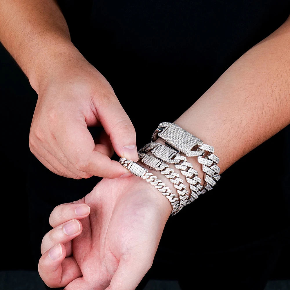 KNOBSPIN GRA Certified D VVS1 Moissanite Cuban Bracelet 8mm/10mm/12mm/14mm s925 Sterling Sliver Cuban Bracelets for Women Man