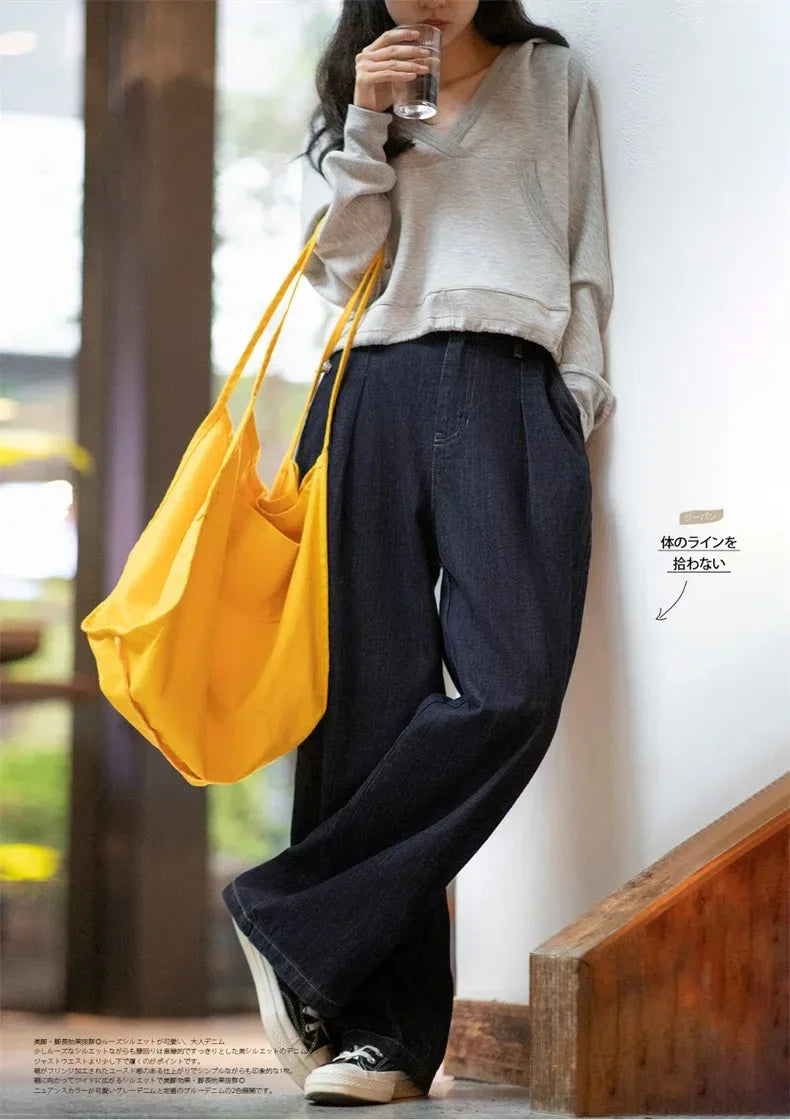 Maden Women's Vintage Denim Jeans Spring and Fall High Waist Loose Straight Pants Female Cotton Baggy Jeans Streetwear Trousers