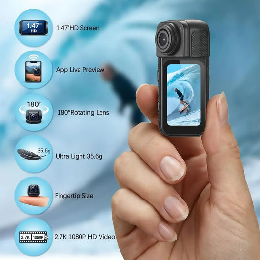 2.7K 180° Rotatable Wifi Outdoor Sports Camera 1.4Inch Screen Thumb Action Cam Motorcycle Road Sport Magnetic Attraction Bracket by PDG ibma