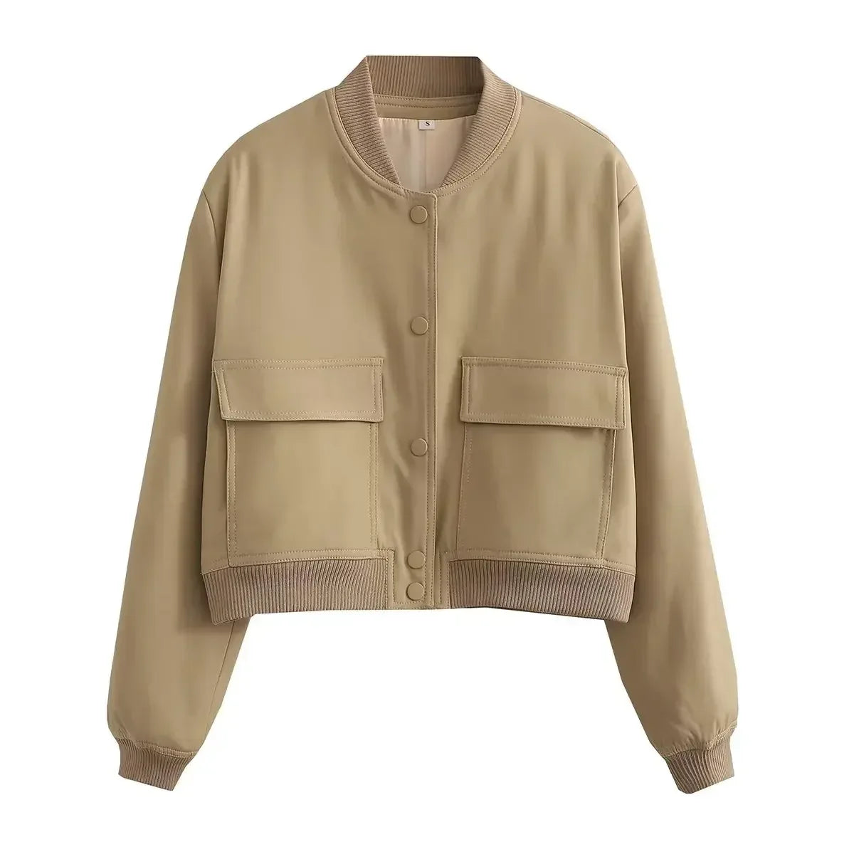 EDSA Woman Bomber Jacket White Autumn Winter Button Cropped Jackets for Women Fashion Long Sleeve Crop Outerwear