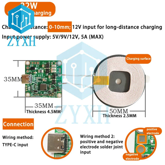 20W/22W Type-C Wireless Charger Transmitter Module Circuit Board QI Standard DC 12V Fast Charge For Xiaomi For Huawei For iPhone