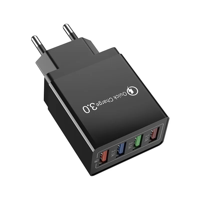 Fast 4 USB Charger Quick Charge 3.1A QC 3.0 For Xiaomi iPhone 14 13 Samsung Tablet Mobile EU Plug Fast Charging Charger Adapter